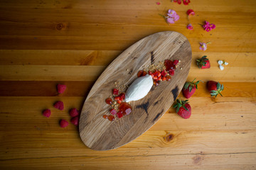 preparation of dessert with berries