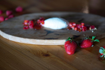 preparation of dessert with berries