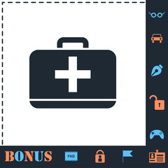 First aid kit icon flat