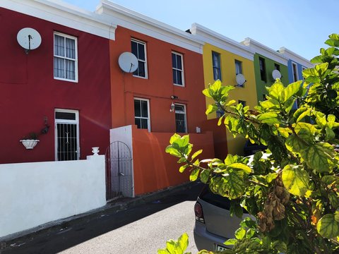 Multi-colored row of houses, Bo-Kaap, Cape Town, South Africa