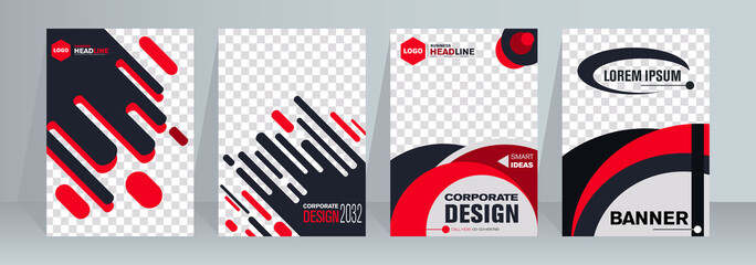 Vector vertical banner. Banner design in three different color. Abstract geometric background.