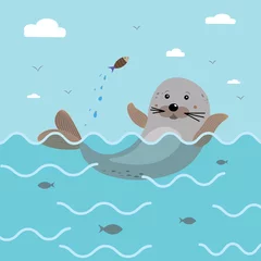 Gordijnen Happy Cute seal animal vector cartoon character © Aleks Che
