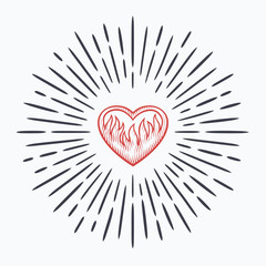Stylized vector illustration of flaming and shining red heart in vintage style.  © Robert Voight