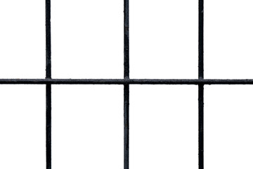 Grate with black metal bars with isolated on white background