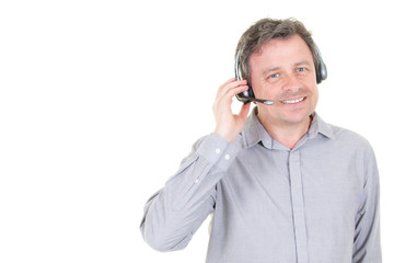 middle aged Man taking a tech support call