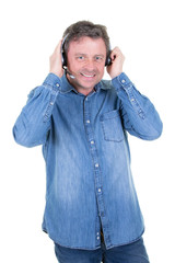 Handsome man customer service operator wearing a headset