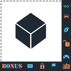 Geometric cube icon flat