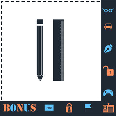 Pencil and ruler icon flat