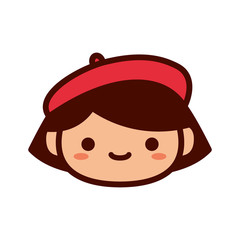 Cartoon Girl With Beret Emoji Icon Isolated © aratehortua