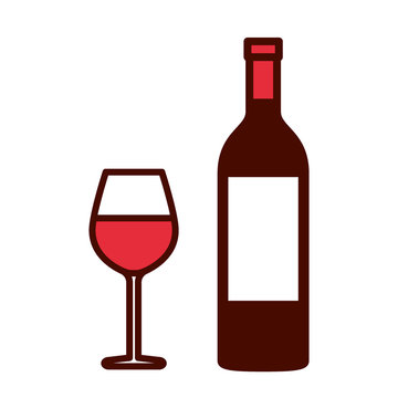 Cartoon Wine Bottle And Glass Emoji Icon Isolated