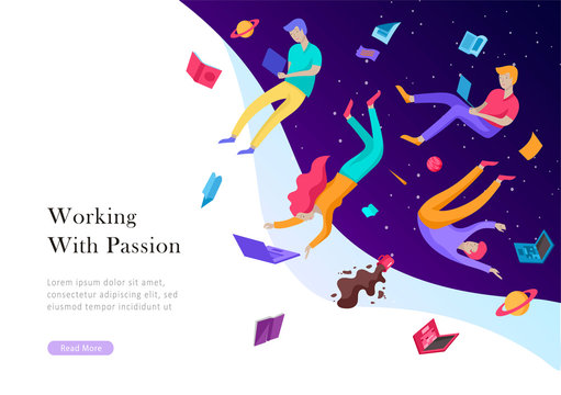 landing page template. Inspired People flying. Create your own spase. Character moving and floating in dreams, imagination and freedom inspiration design work. Flat design style