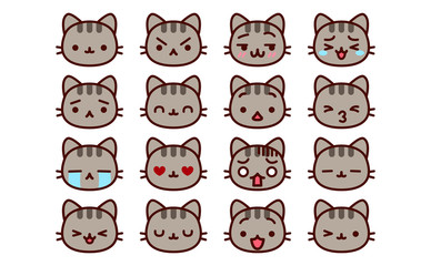 Set Of Cute Cartoon Cat Icons Isolated