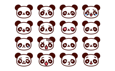 Set Of Cute Cartoon Panda Icons Isolated - obrazy, fototapety, plakaty