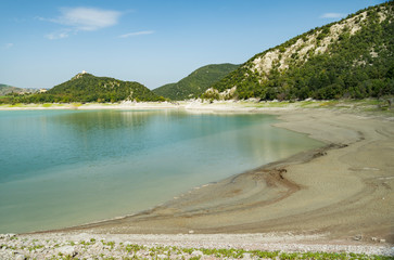 Lake Campotosto embedded in the Gran Sasso and Monti della Laga National Park