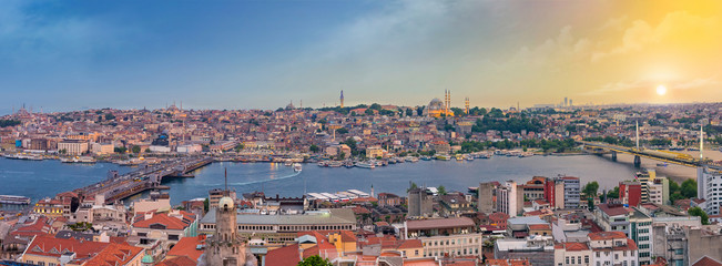 Fototapeta na wymiar Istanbul sunset panorama - Turkey travel background