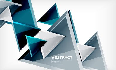 Naklejka premium Triangles repetiton geometric abstract background, multicolored glossy triangular shapes, hi-tech poster cover design or web presentation template with copy space