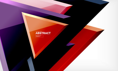 Triangles repetiton geometric abstract background, multicolored glossy triangular shapes, hi-tech poster cover design or web presentation template with copy space