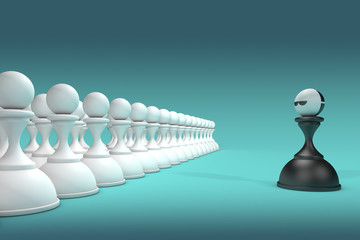 Black pawn hides behind white mask against white pawn group