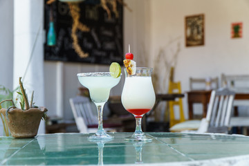 tropical cocktail set: Mojito, margarita, pina colada