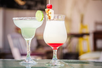 tropical cocktail set: Mojito, margarita, pina colada
