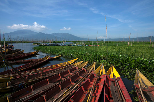 Traditional boats moored along the coast, Semarang, Central Java, Indonesia