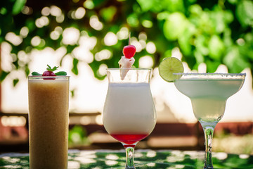 tropical cocktail set: Mojito, margarita, pina colada