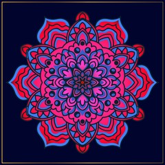 Colourful ethnic mandala art with circular flower motifs