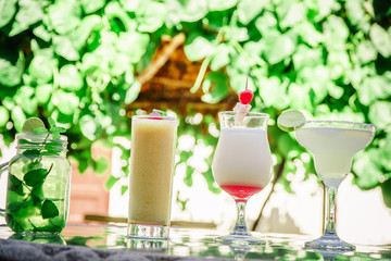 tropical cocktail set: Mojito, margarita, pina colada