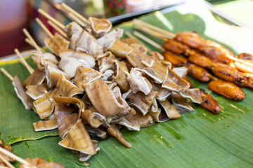 Grilled pork on banana leaf