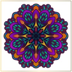 Colourful floral mandala art. Vintage rounded mandala art with floral motifs