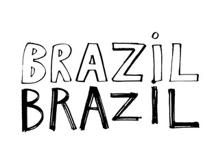 Typography slogan with tropical leaves. Hand drawn Brazil for t shirt printing.