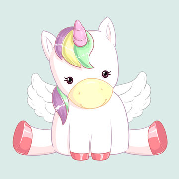 Cute rainbow unicorn with wings.