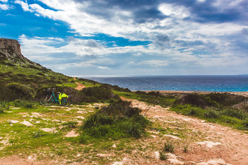 Beautiful valley by the sea. Trail leading along the coast. Seascape in Cyprus Ayia Napa