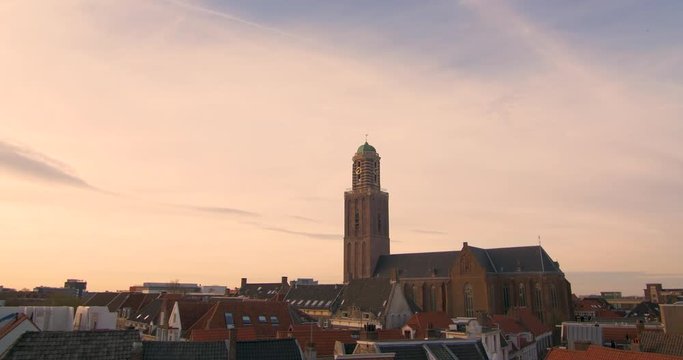 City Skyline Church Sunrise Europe Timelaps
