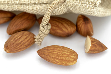 almonds and nuts isolated on white background