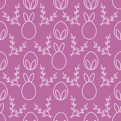 Seamless pattern. Easter Bunny ears, eggs, willow.