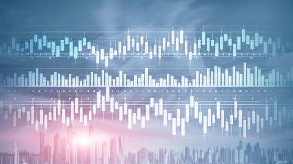 Candles chart diagram graph stock trading investment business finance concept mixed media double exposure virtual screen.