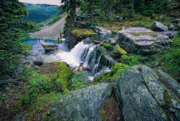 Waterfall and stream above Egypt Lake, Banff National Park, Alberta, Canada