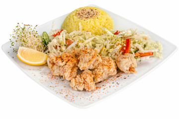 Tori Karaage served on white plate