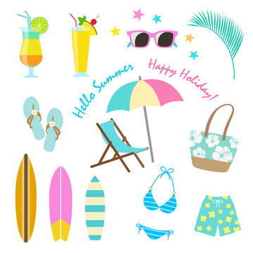 Summer vacation icon set -Beach image-