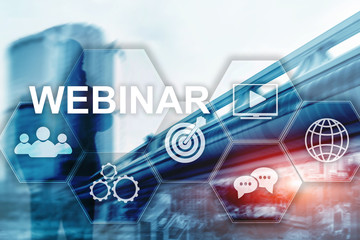 Webinar, Personal development and e-learning concept on blurred abstract background.