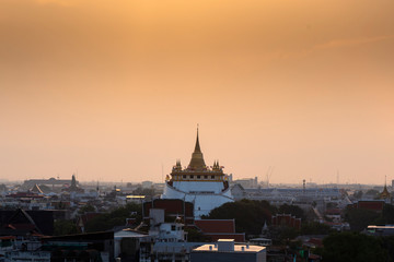 Fototapeta na wymiar The Golden Mount at Wat Saket, Travel Landmark of Bangkok THAILAND