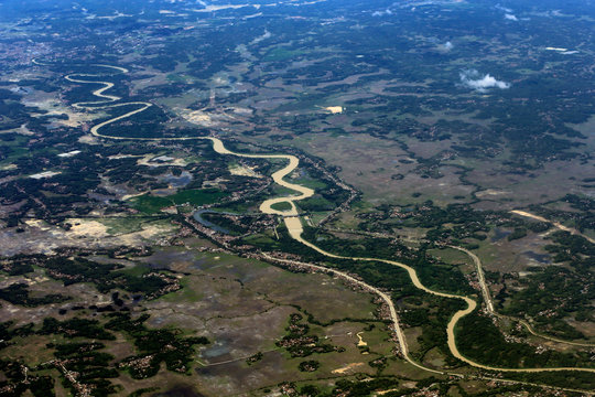Aerial view of river in Da Lat, Lam Dong Province, Vietnam