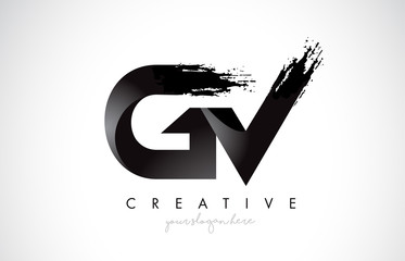 GV Letter Design with Brush Stroke and Modern 3D Look.