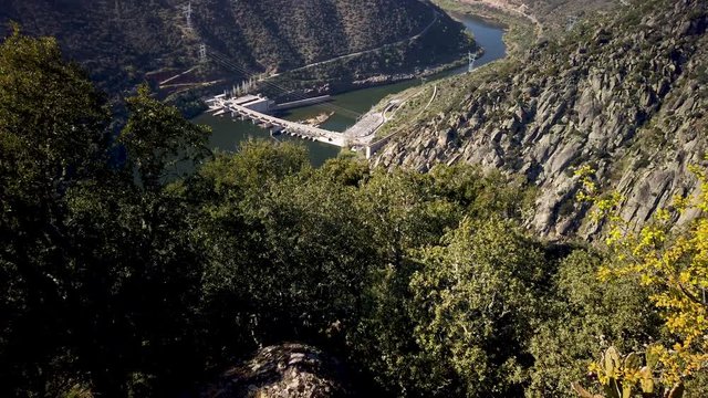 Valeira Dam and surrounding landscape near the village of Sao Joao da Pesqueira, Portugal. Concept for travel in Portugal and most beautiful places in Portugal.