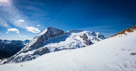 The summit of Mount Marmolada on a beautiful sunny day, Dolomites, Italy