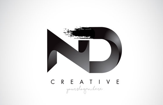 ND Letter Design with Brush Stroke and Modern 3D Look.
