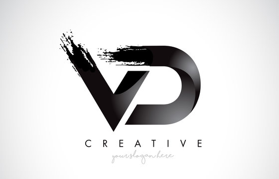 VD Letter Design with Brush Stroke and Modern 3D Look.
