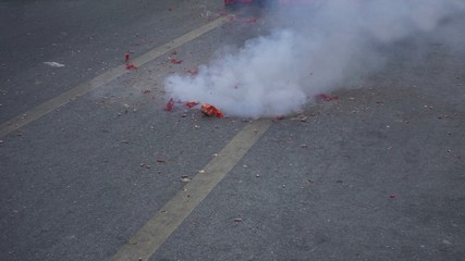 firecrackers in the streets of hua hin in thailand