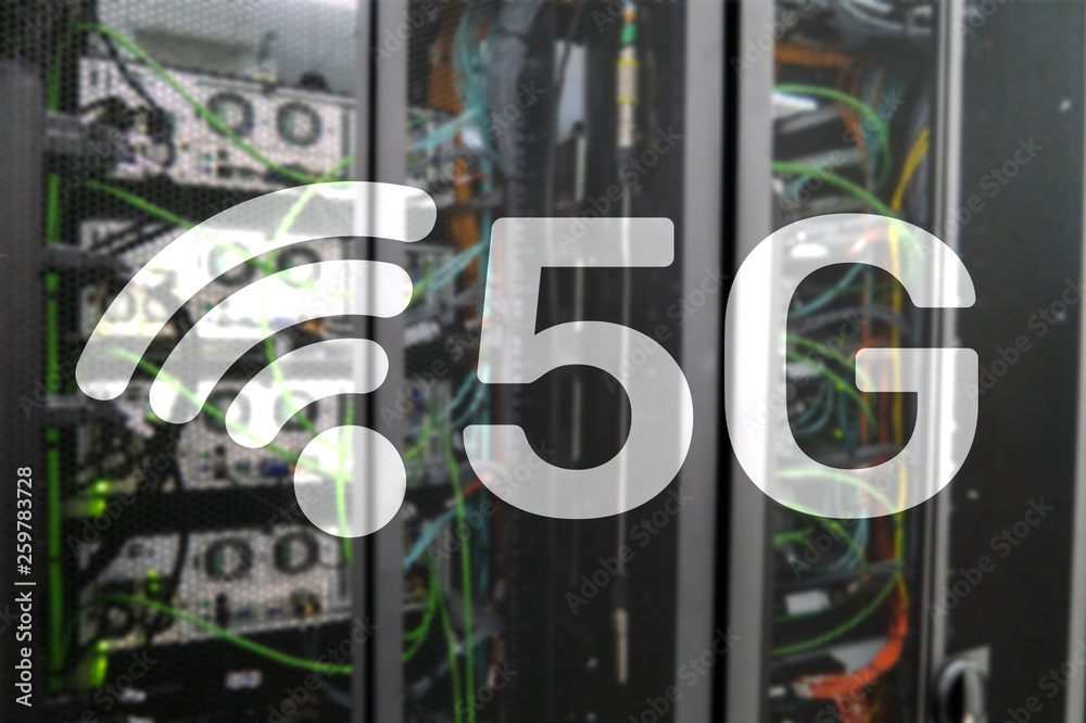 Wall mural 5g network, 5g internet connection concept in digital background. smart communication network concep
